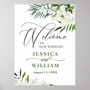 Elegantes weißes Orchideen-Boho-Hochzeits-Willkomm Poster