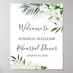 Elegantes weißes Orchideen-Probedinner-Empfangssch Poster