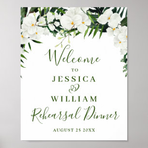 Elegantes weißes Orchideen-Probeessen-Willkommenss Poster