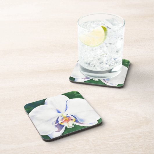 Elegantes weißes Orchideengemälde Getränkeuntersetzer (Rechte Seite)