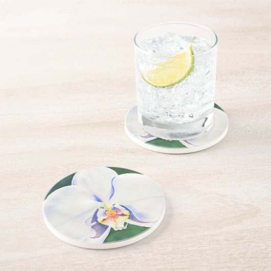 Elegantes weißes Orchideengemälde Untersetzer (Seite)