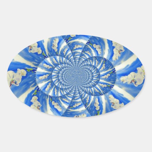 Elegantes, weißes Orchideenlackieren Ovaler Aufkleber (Vorderseite)