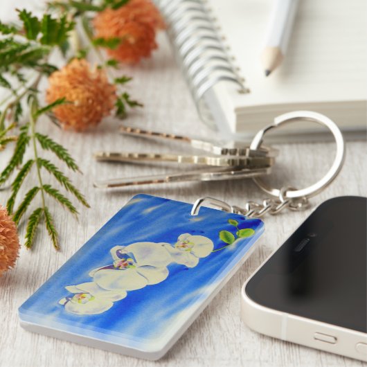 Elegantes, weißes Orchideenlackieren Schlüsselanhänger (Vorderseite rechts)