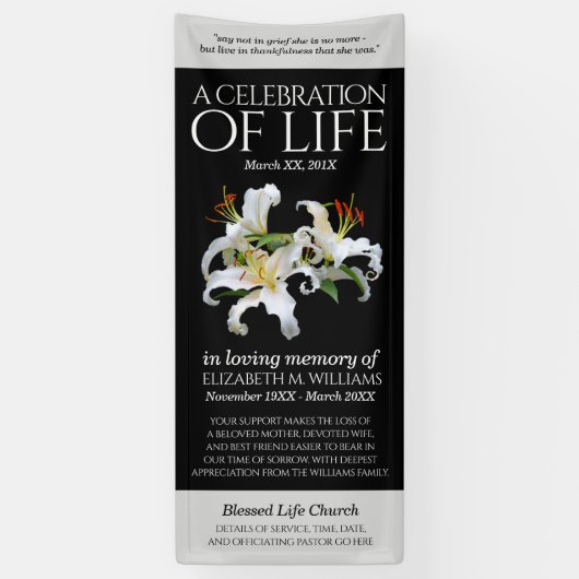 Elegantes Weißes Orientales Lilies Feiern des Lebe Banner (Vertikal)