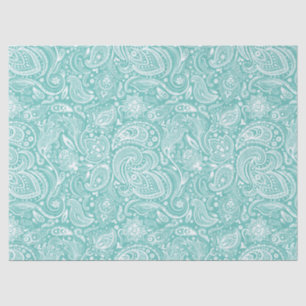 Elegantes weißes Paisley-Muster auf türkisfarbenem Seidenpapier