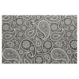 Elegantes weißes Paisley über schwarzem Hintergrun Stoff