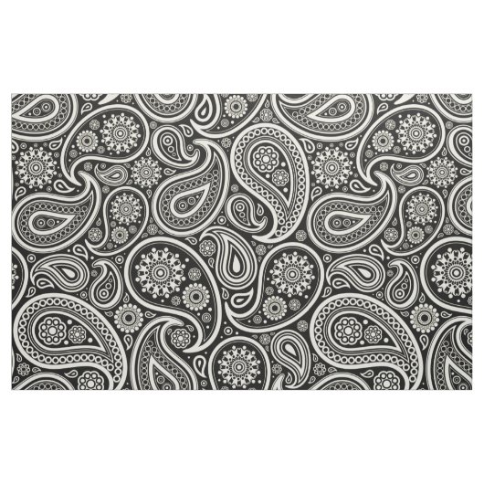 Elegantes weißes Paisley über schwarzem Hintergrun Stoff (Fat Quarter (45,7 x 55,9 cm))