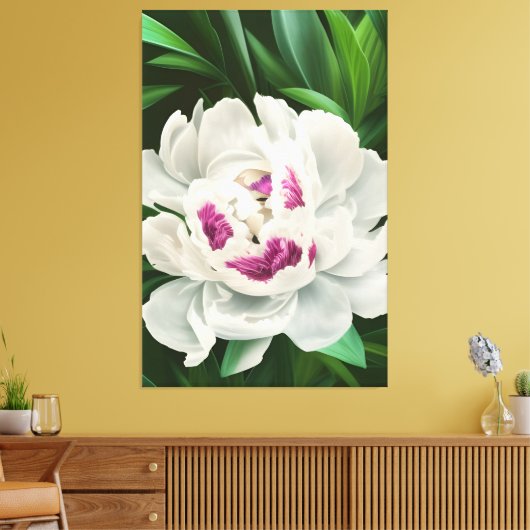 Elegantes weißes Peony mit rosafarbener, bläserner Leinwanddruck (Insitu (Wohnzimmer))