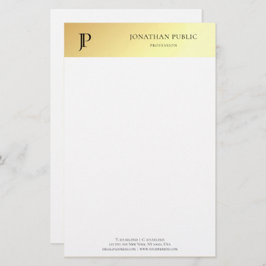 Elegantes, weißes Personalisiertes Modern Template Briefpapier (Vorne/Hinten)