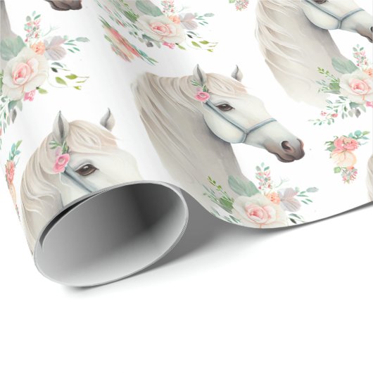 Elegantes weißes Pferd Boho Blumenmuster Geschenkpapier (Rolleneckpunkt)