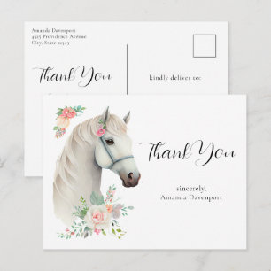 Elegantes Weißes Pferd Boho Floral Dankeschön Postkarte