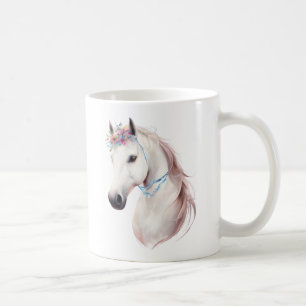 Elegantes Weißes Pferd mit Blumenkronen Kaffeetasse