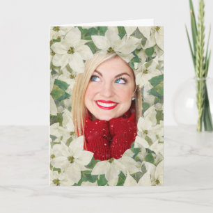 Elegantes Weißes Poinsettia Garden Vertikales Foto Feiertagskarte