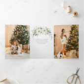 Elegantes Weißes Poinsettia und Pine-Foto Dreifach Gefaltete Karte (Innenseite)