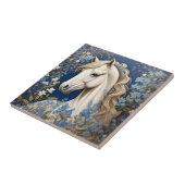 Elegantes weißes Pony und vergiss-Me-Nots Fliese (Seite)