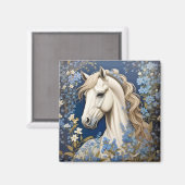 Elegantes weißes Pony und vergiss-Me-Nots Magnet (Vorderseite/Rückseite)