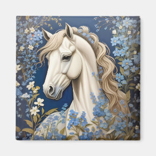 Elegantes weißes Pony und vergiss-Me-Nots Magnet