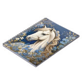 Elegantes weißes Pony und vergiss-Me-Nots Notizblock (Linke Seite)