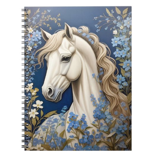 Elegantes weißes Pony und vergiss-Me-Nots Notizblock (Vorderseite)
