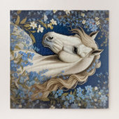 Elegantes weißes Pony und vergiss-Me-Nots Puzzle (Horizontal)