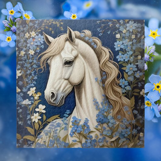 Elegantes weißes Pony und vergiss-Me-Nots Puzzle