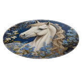 Elegantes weißes Pony und vergiss-Me-Nots Schneidebrett (Ecke)