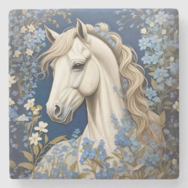 Elegantes weißes Pony und vergiss-Me-Nots Steinuntersetzer