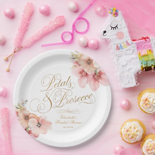 Elegantes weißes Rosa Gold Blumenblätter & Prosecc Pappteller (Party)