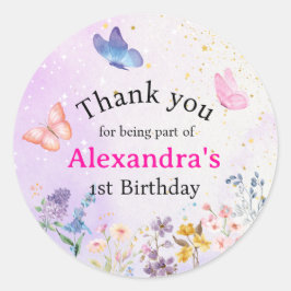 Elegantes weißes Rosa und lila Schmetterling Runder Aufkleber