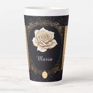 Elegantes weißes Rosen- und Golddesign Milchtasse