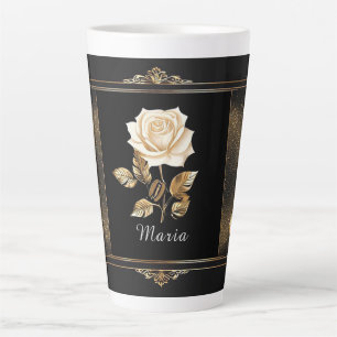 Elegantes weißes Rosen- und Golddesign Milchtasse