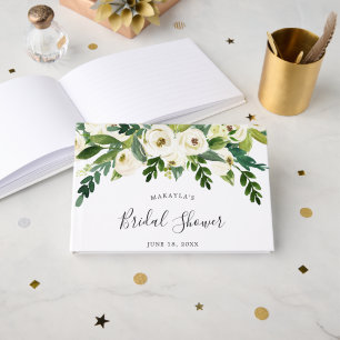 Elegantes Weißes Rosengrün Brautparty Gästebuch