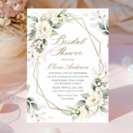 Elegantes Weißes Roses Eukalyptus-Brautparty Einladung