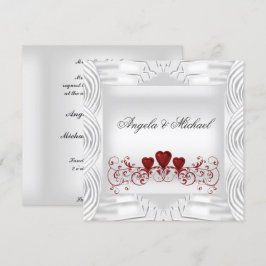 Elegantes weißes Rotes Herz Einladung Hochzeit