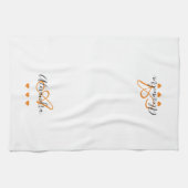 Elegantes weißes Safran-Script-Monogramm Geschirrtuch (Horizontal)