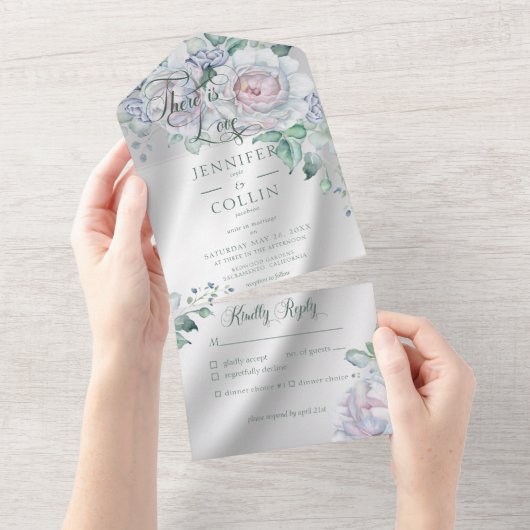 Elegantes weißes Satin & Pastel All In One Einladung (Abreißen)