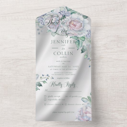 Elegantes weißes Satin & Pastel All In One Einladung (Innen Boden)