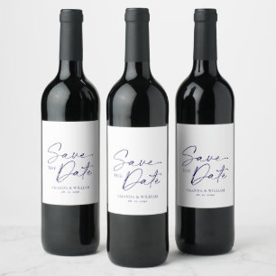 Elegantes weißes Save-the-Date-Weinlabel Weinetikett