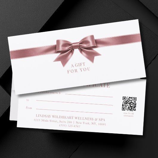 Elegantes weißes Schleifen-QR-Code-Geschenkgutsche