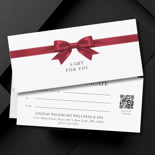 Elegantes weißes Schleifen-QR-Code-Geschenkgutsche