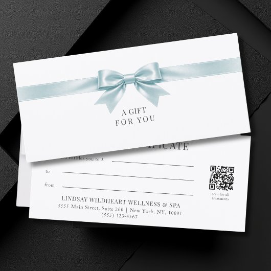 Elegantes weißes Schleifen-QR-Code-Geschenkgutsche