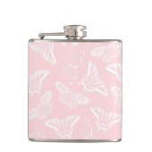 Elegantes weißes Schmetterlingsmuster Rosa Design Flachmann (Vorderseite)