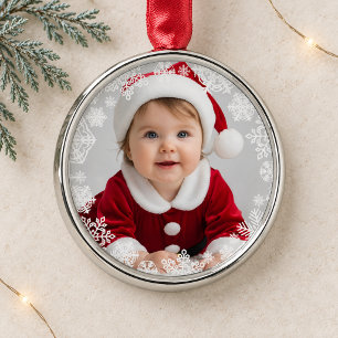 Elegantes Weißes Schneeflocken-Baby-Foto-Andenken Ornament Aus Metall
