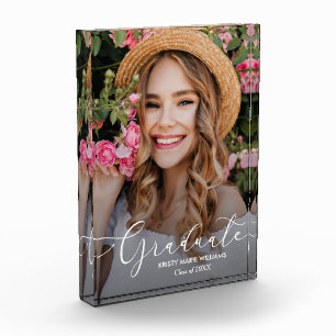 Elegantes weißes Schrift-Abschluss Fotoblock