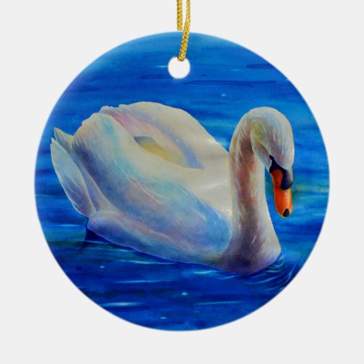 Elegantes weißes Schwan-Aquarellbild Keramikornament (Vorne)