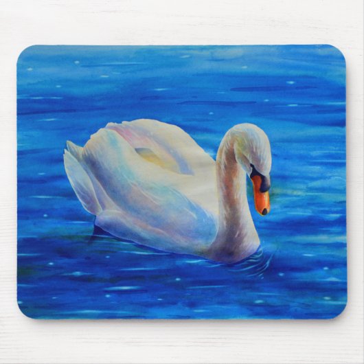 Elegantes weißes Schwan-Aquarellbild Mousepad (Vorne)