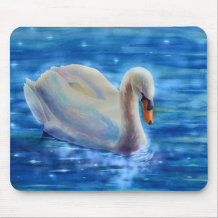 Elegantes weißes Schwan-Aquarellbild Mousepad