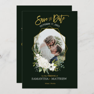 Elegantes weißes, schwarzes geometrisches Foto Save The Date