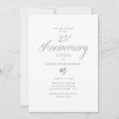 Elegantes weißes Silberherz 25 Jahre Einladung (Vorderseite)