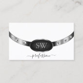Elegantes weißes Silberschwarz mit Initials Diamon Visitenkarte (Vorderseite)